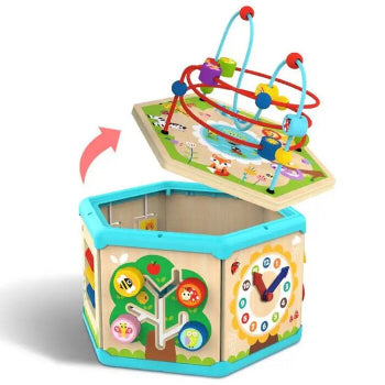 Tooky Toy Wooden 7-in-1 Activity Cube Play Station