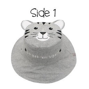 FlapjackKids Toddler/Kids UPF50 Reversible 3D Cotton Bucket Hat - Tiger/Safari