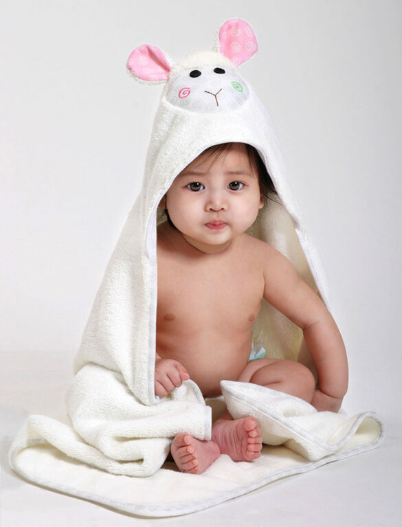 Zoocchini Baby Bundle: 100% Cotton Terry Hooded Towel & Bib (Lamb & Crab)