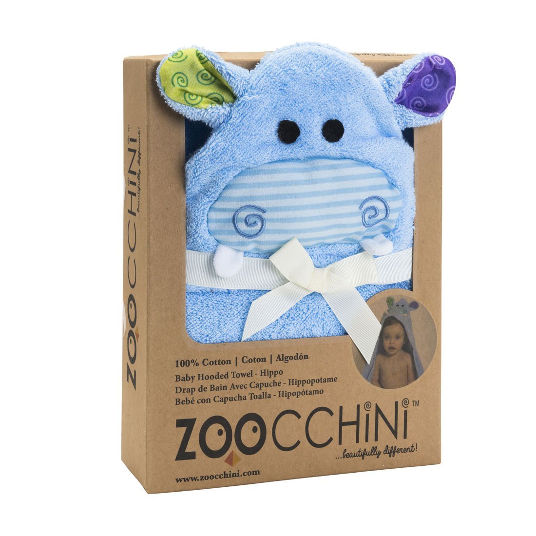 Zoocchini Baby Bundle: 100% Cotton Terry Hooded Towel & Bib (Hippo & Crab)