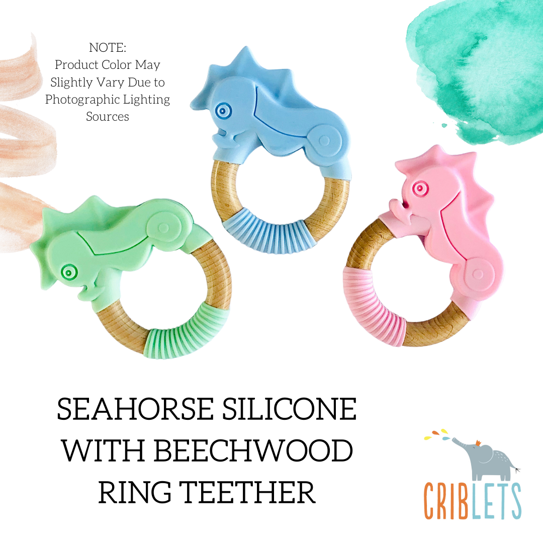 Chomps Seahorse Silicone with Beechwood Ring Teether