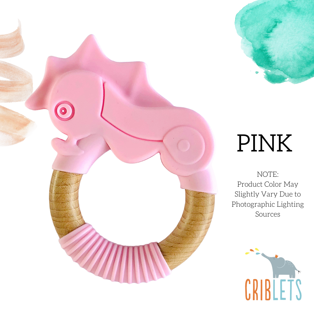 Chomps Seahorse Silicone with Beechwood Ring Teether