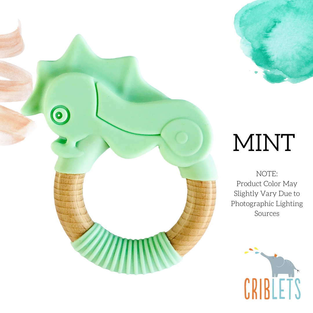 Chomps Seahorse Silicone with Beechwood Ring Teether