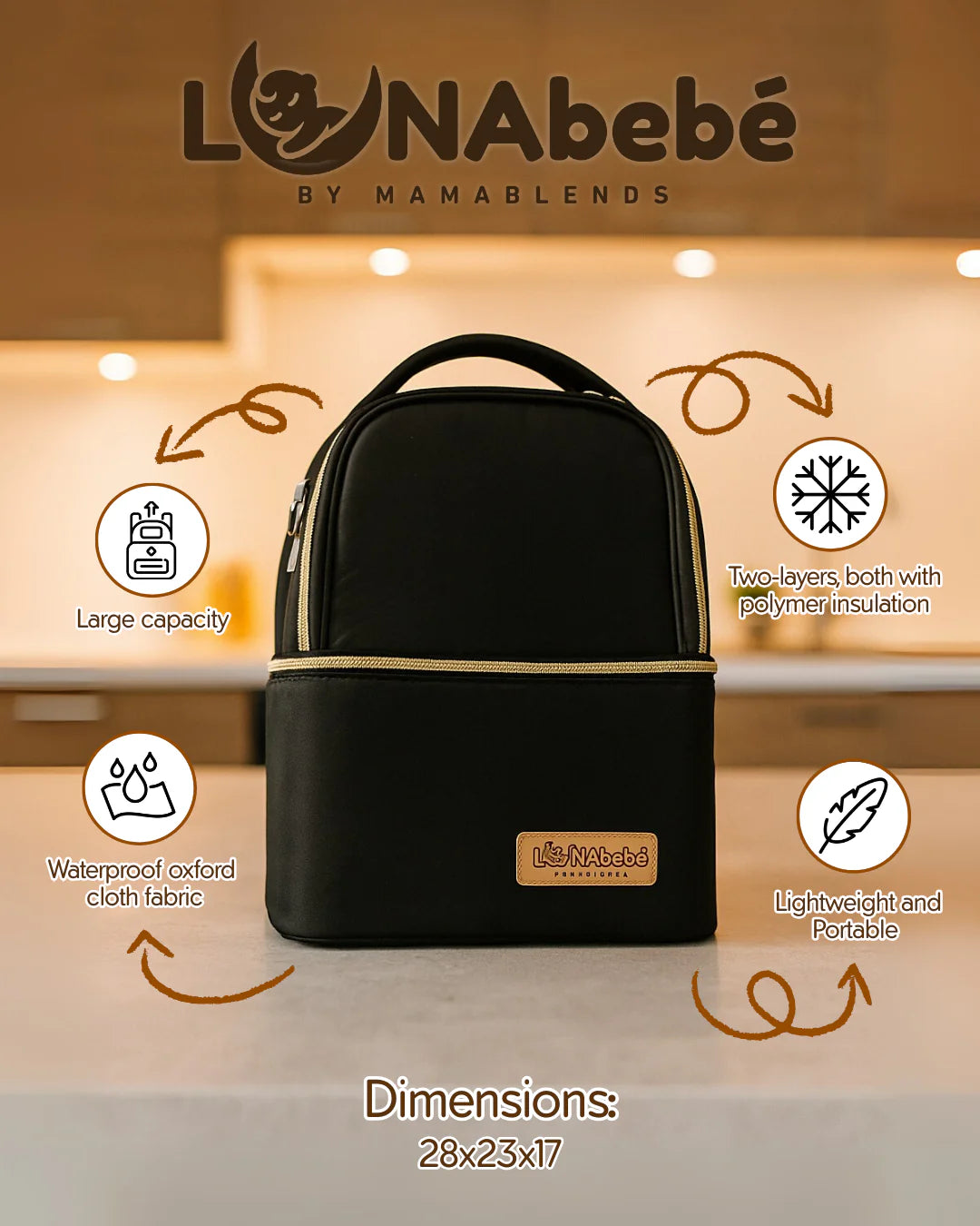 Lunabebe by Mama Blends Two-Layer Breastpump Thermal Cooler Black Bag