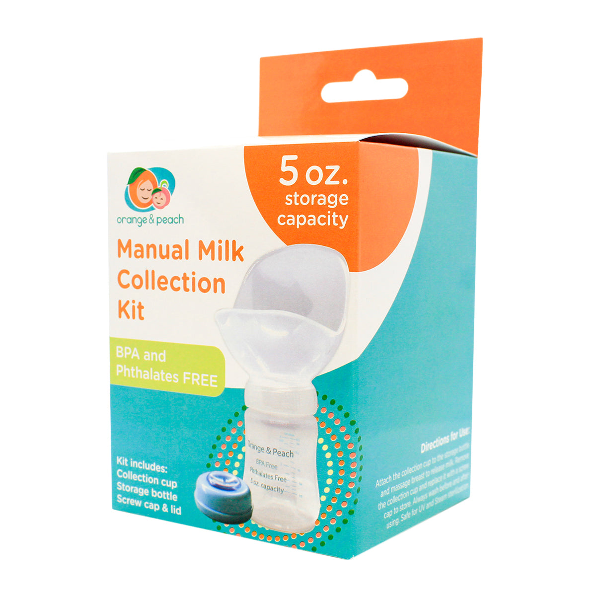 Orange & Peach Manual Milk Collection Kit with Free Storage Bottle for Hand Expression