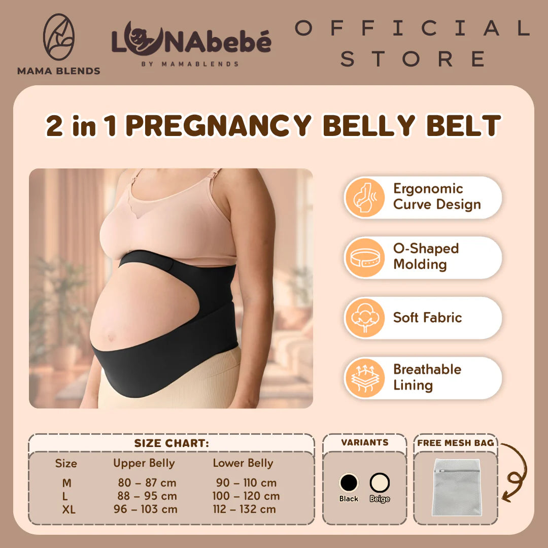 Lunabebe by Mama Blends Premium Seamless 2 in 1 Pregnancy Belly and Back Support (Beige)