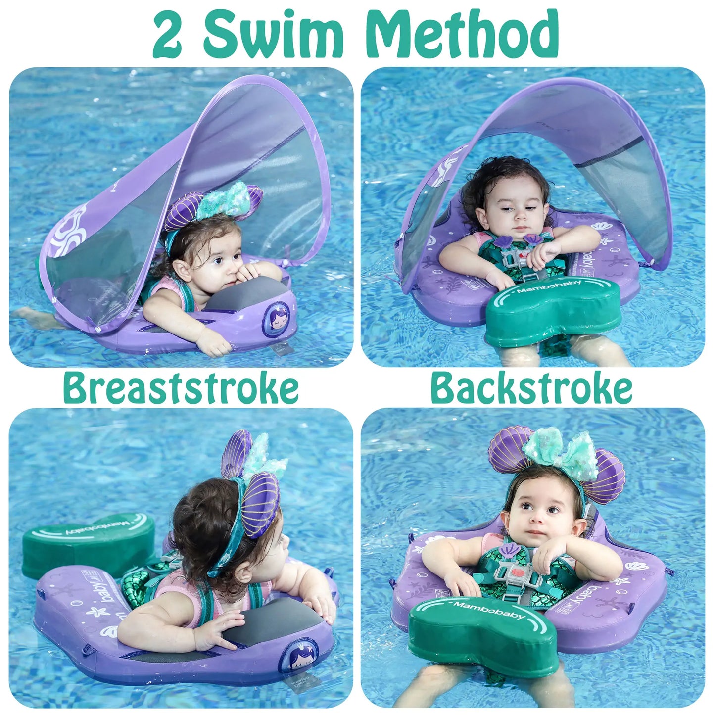 Mambobaby Air-Free Chest Type Floater with Canopy and Tail for 3-24 Months (Mermaid)