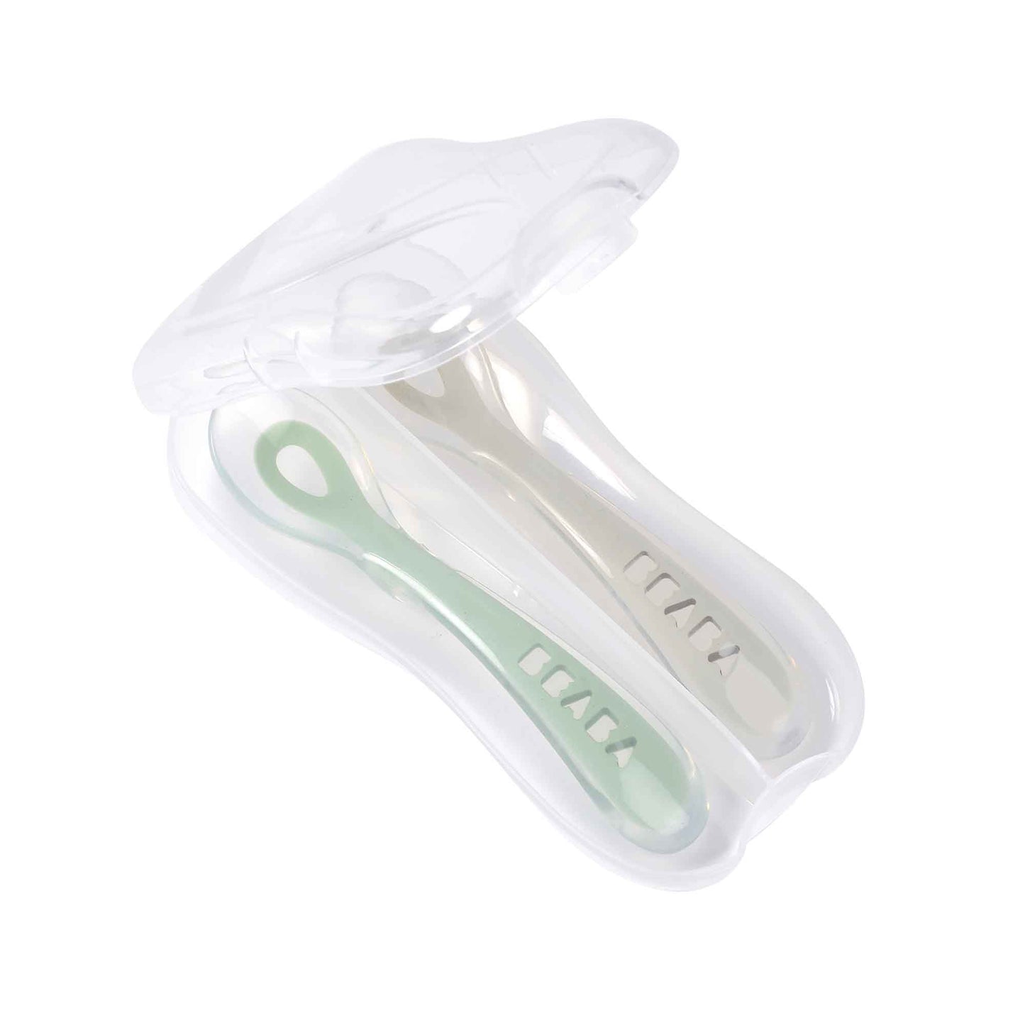 Beaba Set of 2 1st Age Silicone Spoon with Carry Case (Green/Grey)