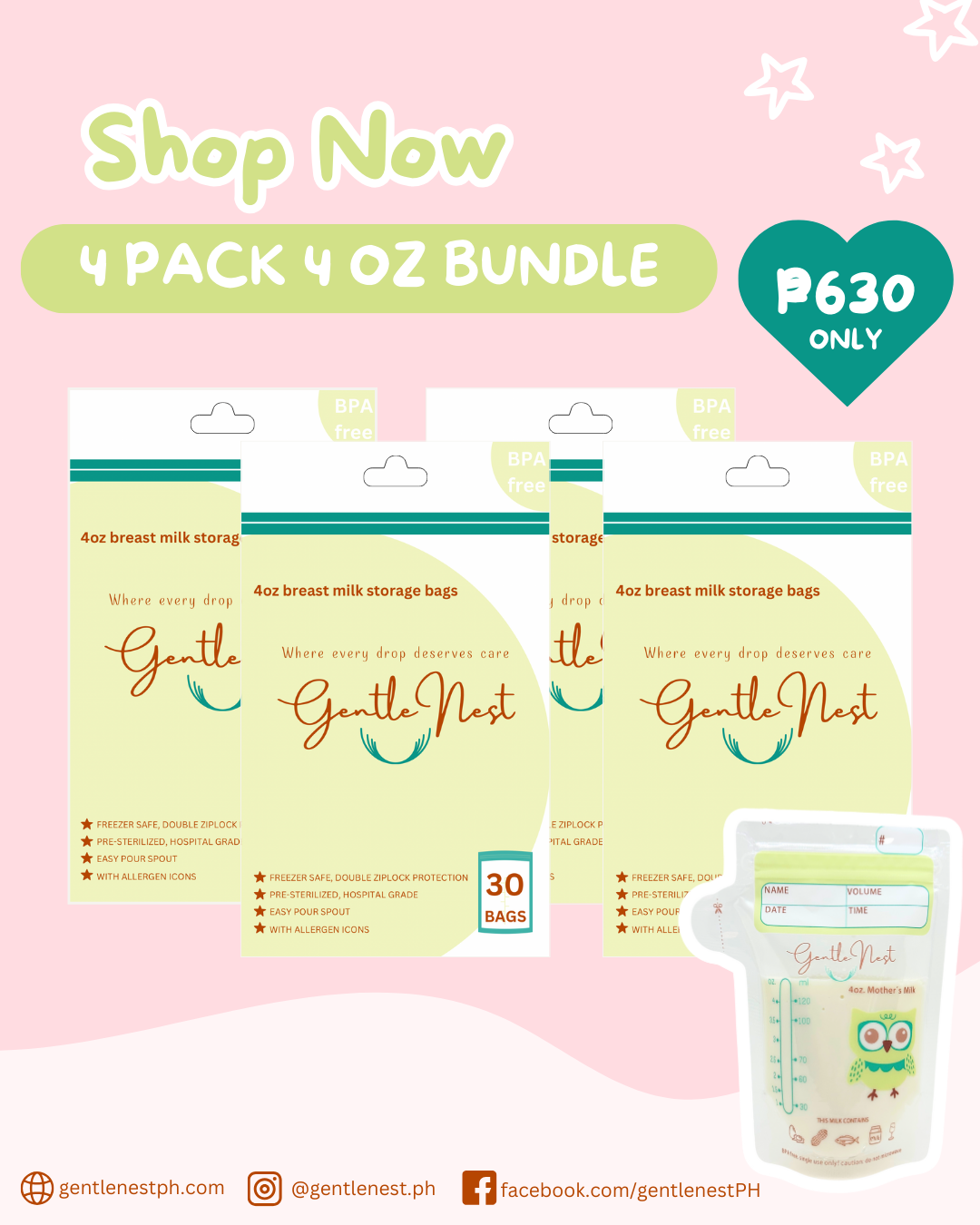 Gentle Nest 4 Oz Breastmilk Bags (pack of 30 bags)