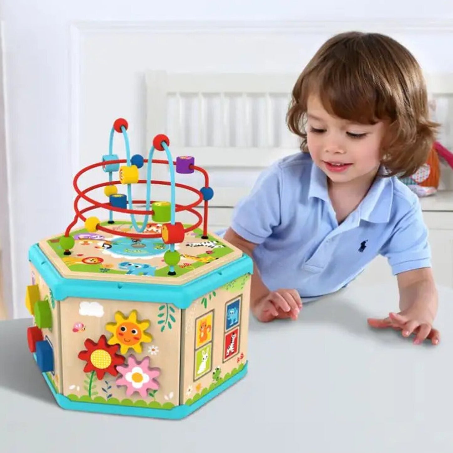 Tooky Toy Wooden 7-in-1 Activity Cube Play Station