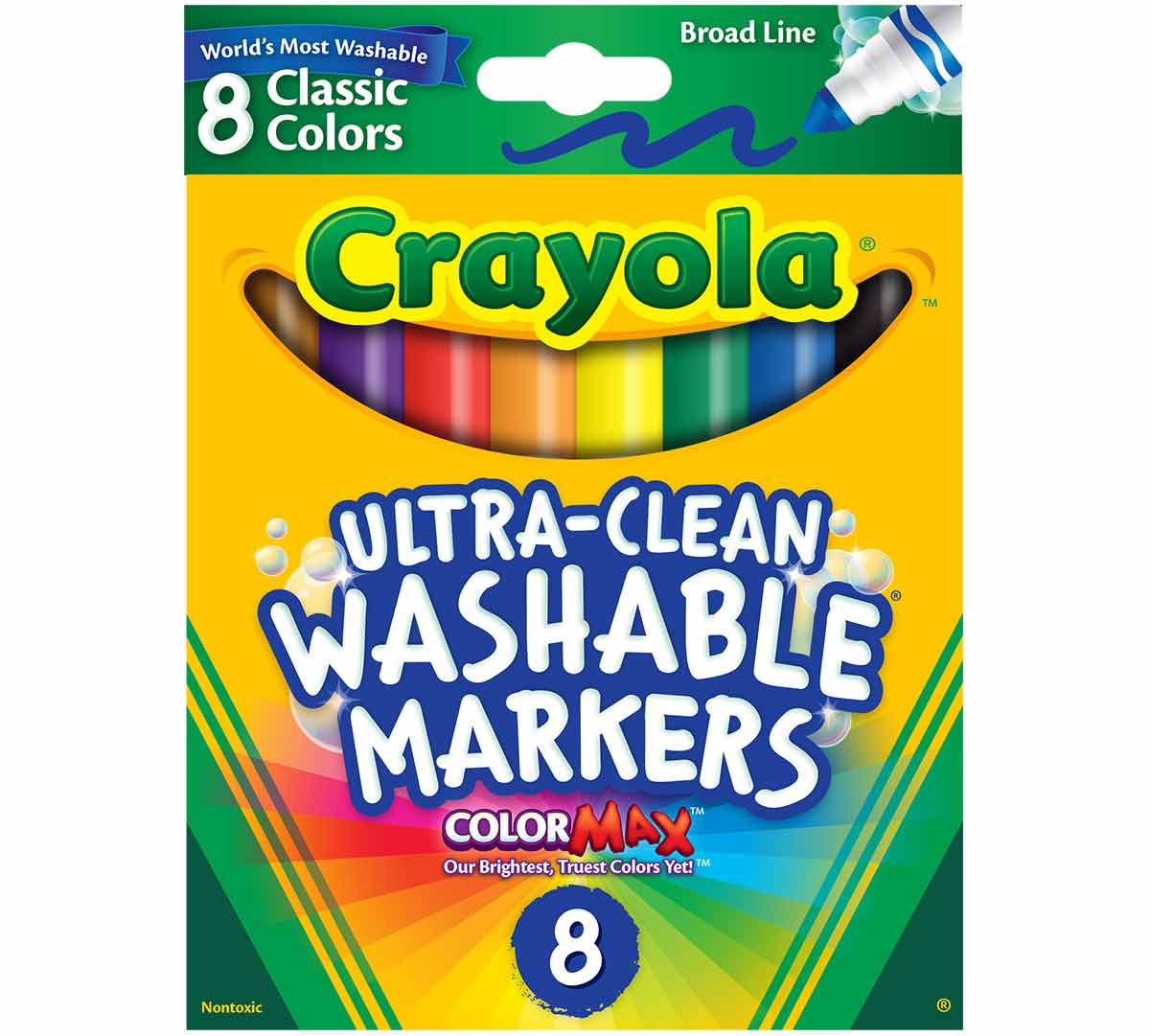 Crayola Ultra-Clean Washable Marker, Color Max, Broad Line - Bold Colors, 8ct