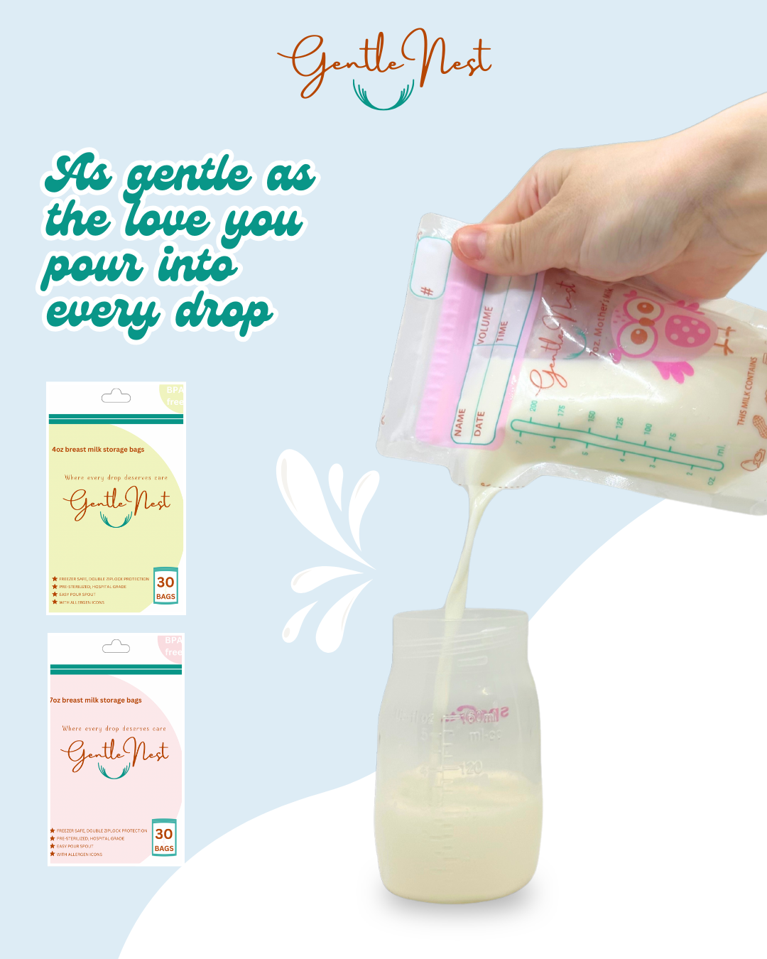 Gentle Nest 4 Oz Breastmilk Bags (pack of 30 bags)