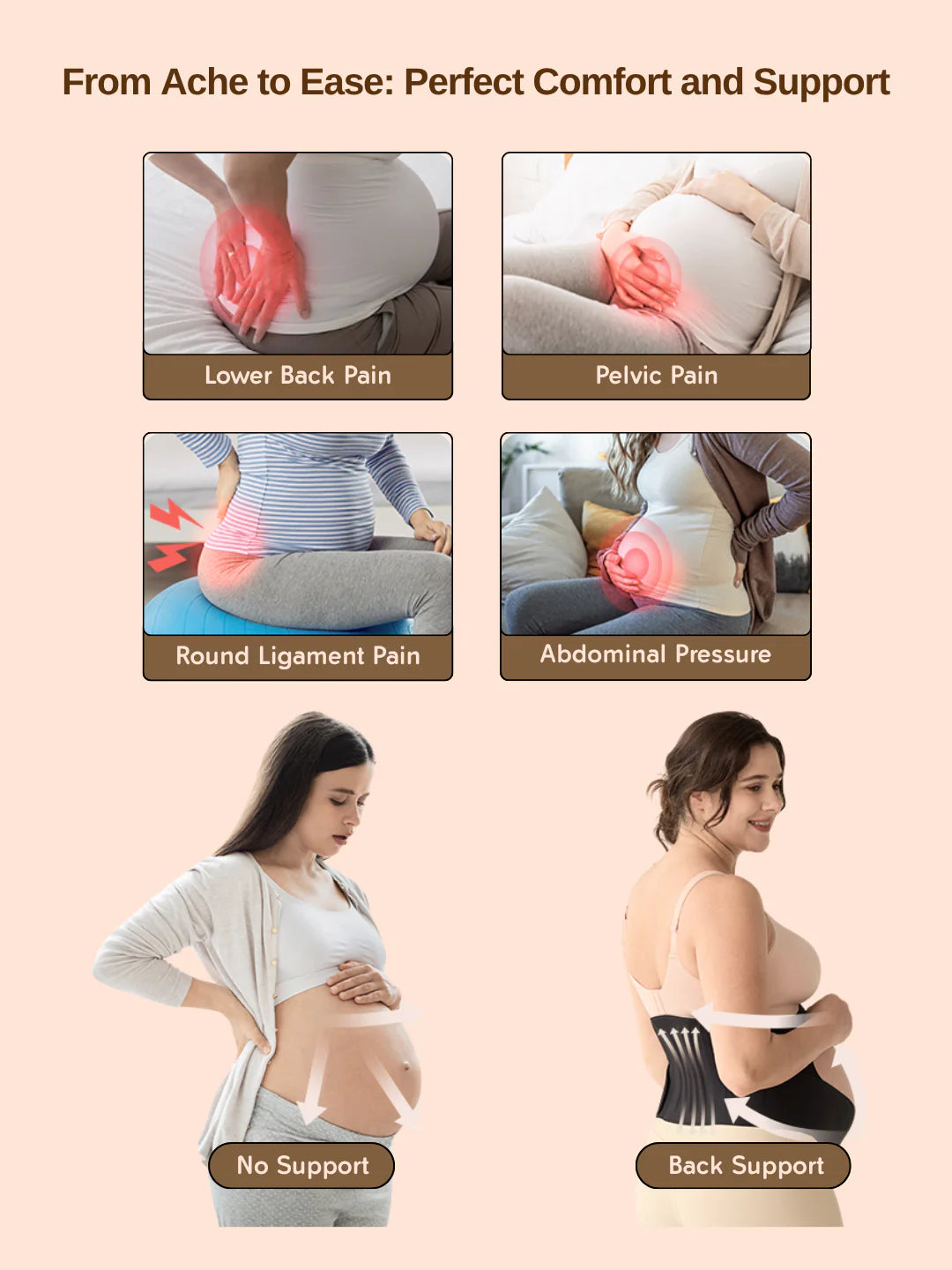 Lunabebe by Mama Blends Premium Seamless 2 in 1 Pregnancy Belly and Back Support (Beige)