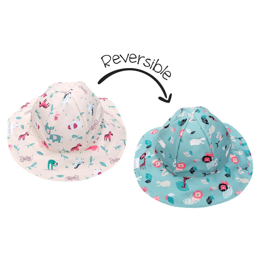 Flapjackkids UPF50 Baby/Toddler Reversible Sun Hat- Pink Zoo