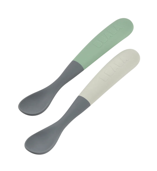 Beaba 1st-Age Silicone Spoons Set Two-Tone - Cased (Mineral/Sage Green)