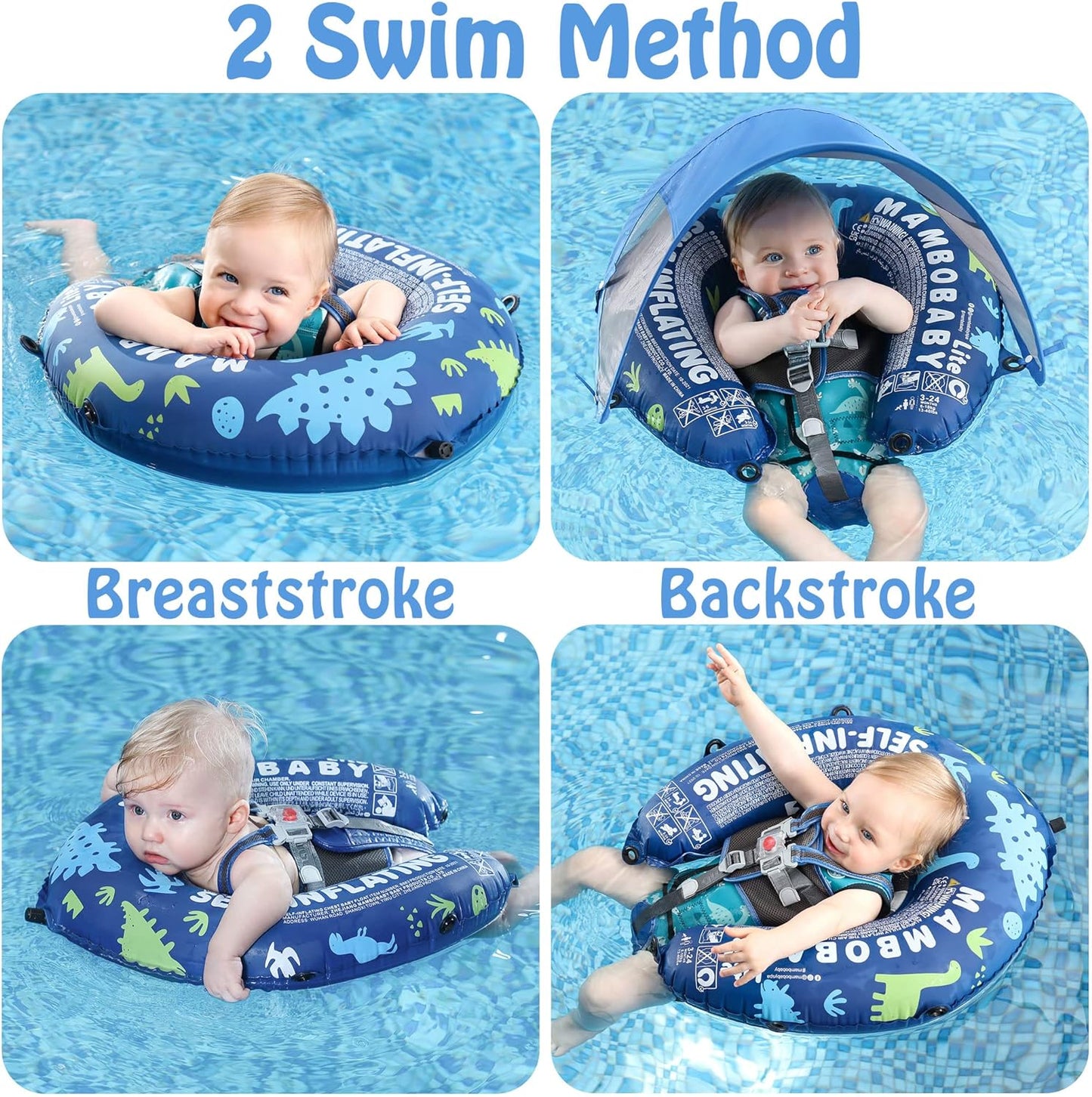 Mambobaby Self-Inflating Baby Swim Float with Canopy