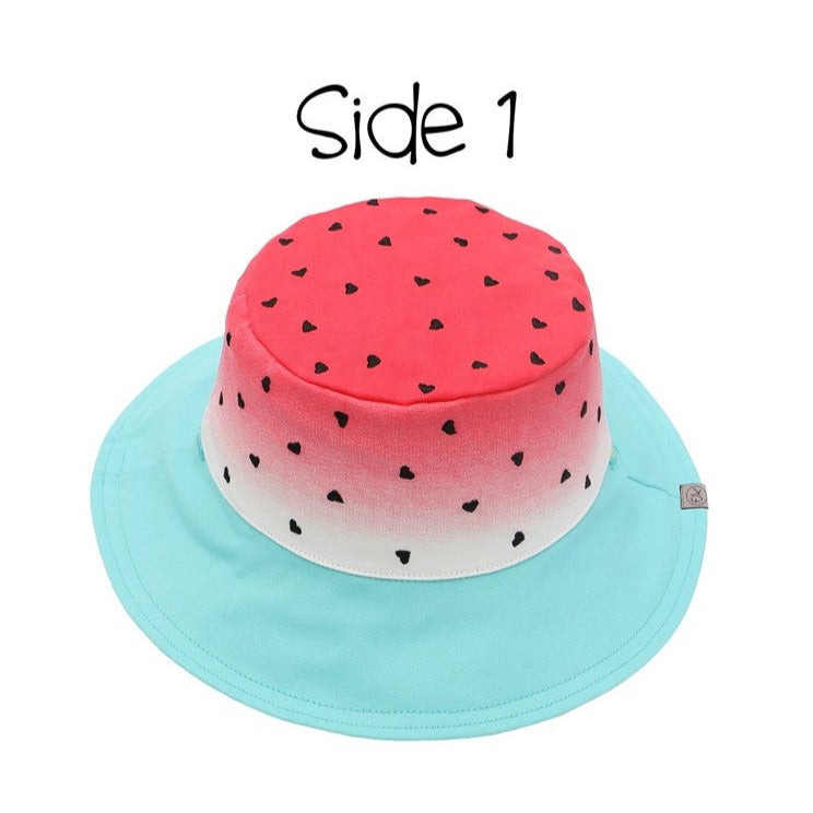 FlapjackKids Toddler/Kids UPF50 Reversible 3D Cotton Bucket Hat - Watermelon/Toucan