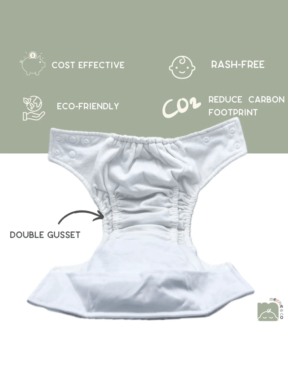 Meenie & Co. Double Gussets Cloth Diaper with Bamboo Charcoal Reusable Insert