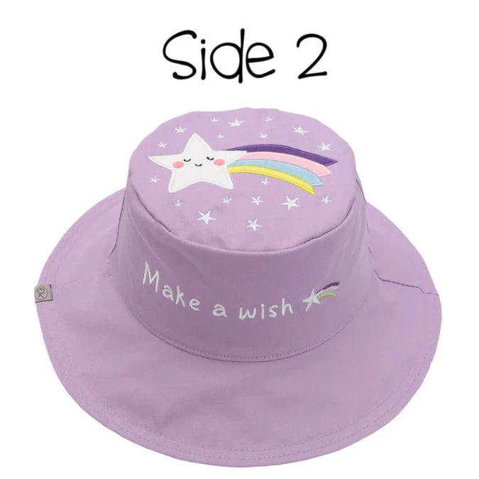 FlapjackKids Toddler/Kids UPF50 Reversible 3D Cotton Bucket Hat - Unicorn/Star