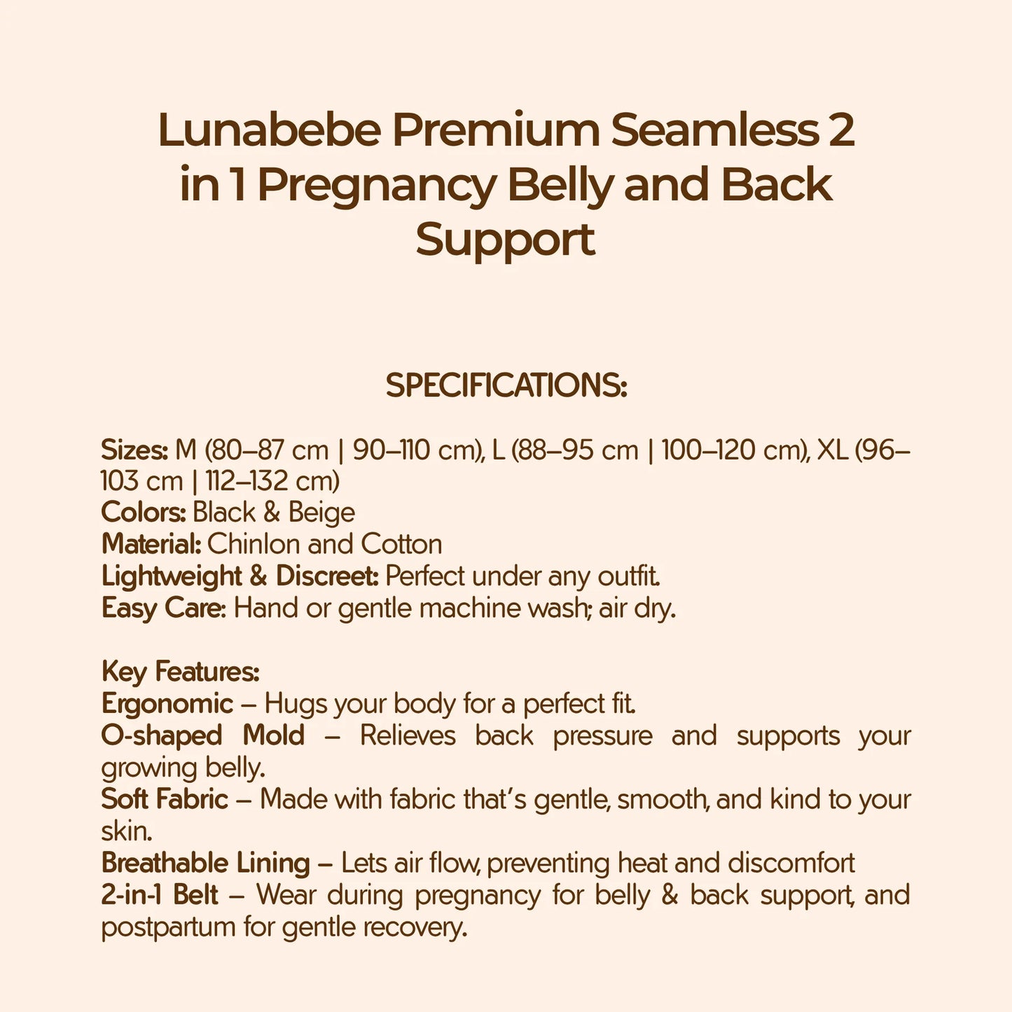 Lunabebe by Mama Blends Premium Seamless 2 in 1 Pregnancy Belly and Back Support (Beige)