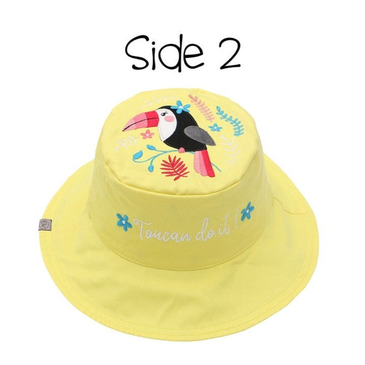 FlapjackKids Toddler/Kids UPF50 Reversible 3D Cotton Bucket Hat - Watermelon/Toucan