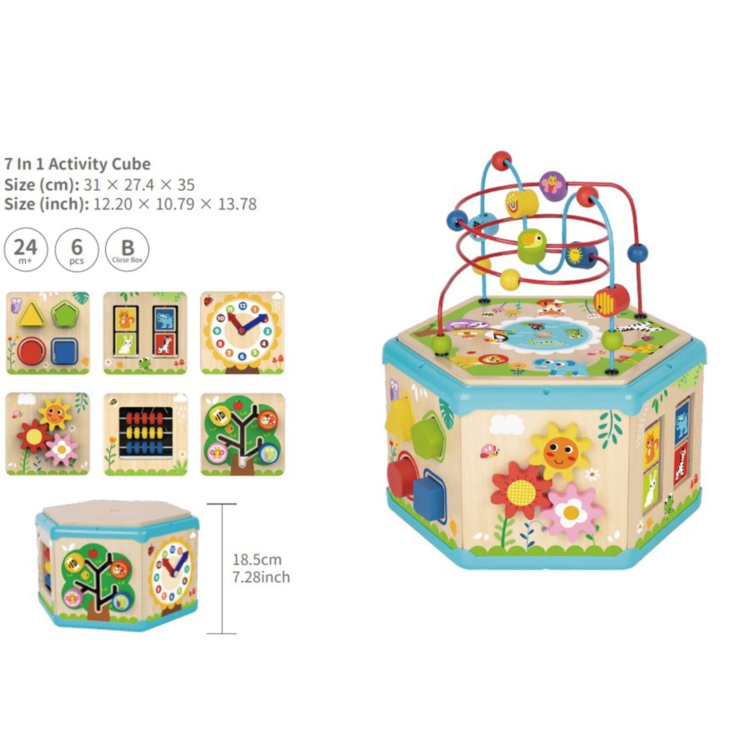 Tooky Toy Wooden 7-in-1 Activity Cube Play Station