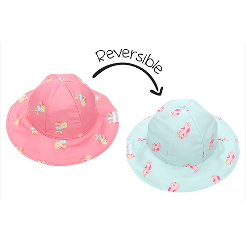 Flapjackkids UPF50 Baby/Toddler Reversible Sun Hat- Mermaid/Seahorse