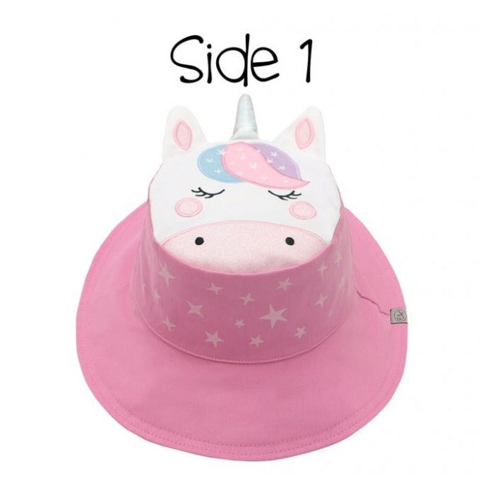 FlapjackKids Toddler/Kids UPF50 Reversible 3D Cotton Bucket Hat - Unicorn/Star