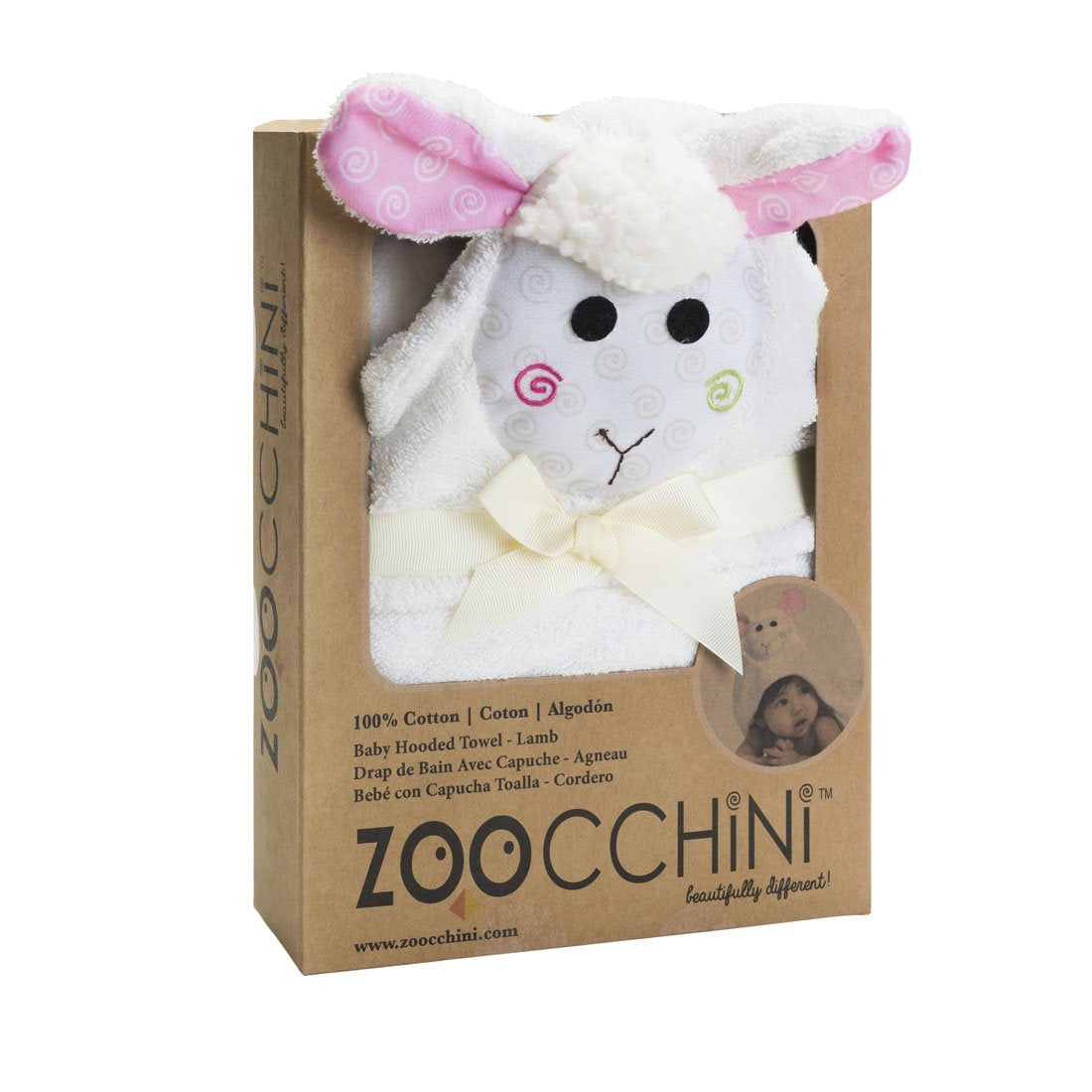 Zoocchini Baby Bundle: 100% Cotton Terry Hooded Towel & Bib (Lamb & Crab)