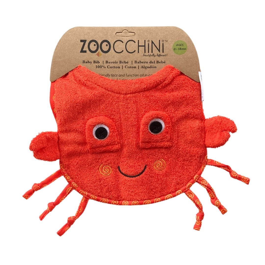 Zoocchini Baby Bundle: 100% Cotton Terry Hooded Towel & Bib (Hippo & Crab)