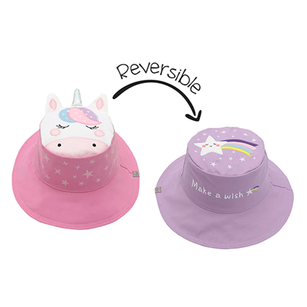 FlapjackKids Toddler/Kids UPF50 Reversible 3D Cotton Bucket Hat - Unicorn/Star