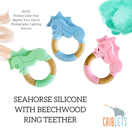 Chomps Seahorse Silicone with Beechwood Ring Teether