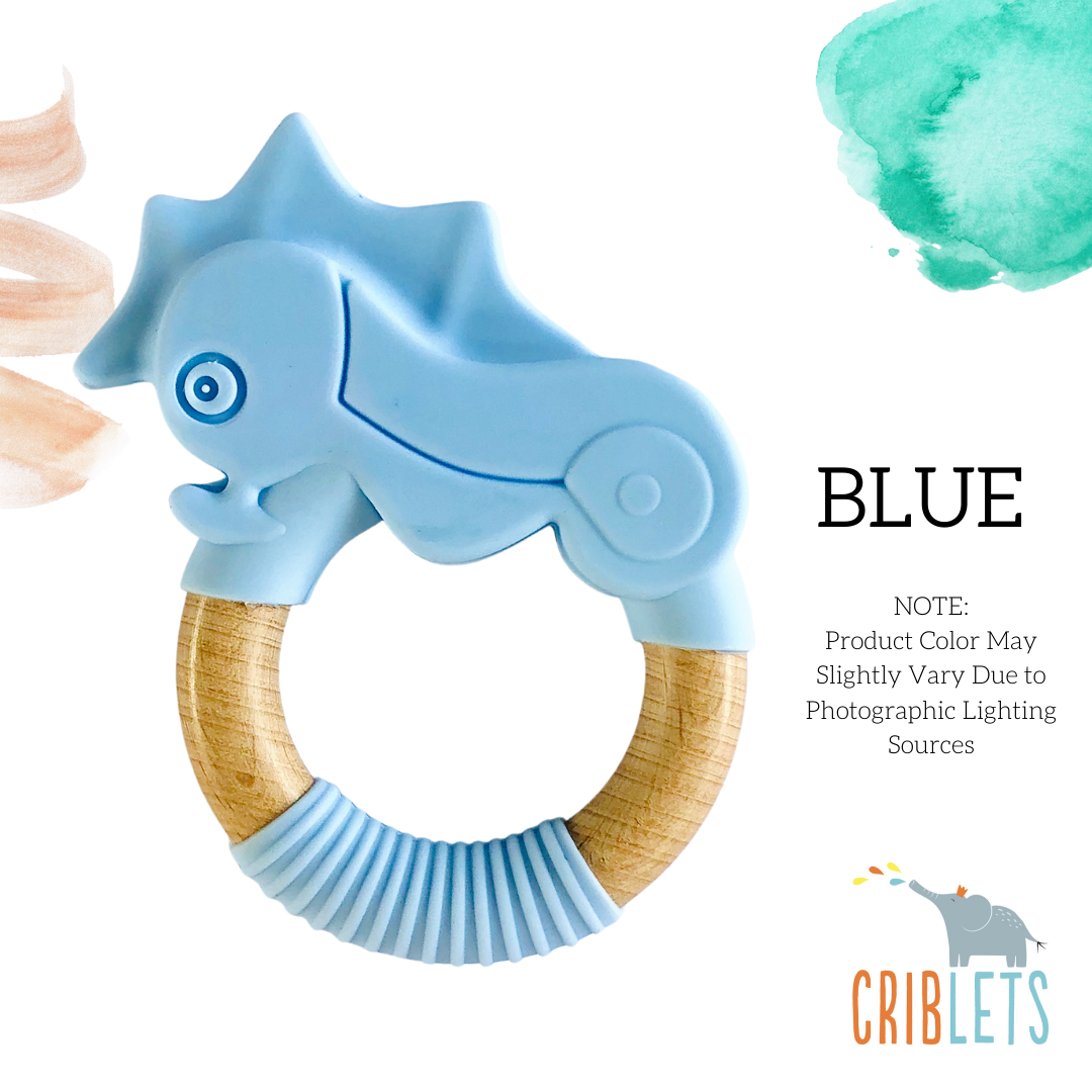 Chomps Seahorse Silicone with Beechwood Ring Teether