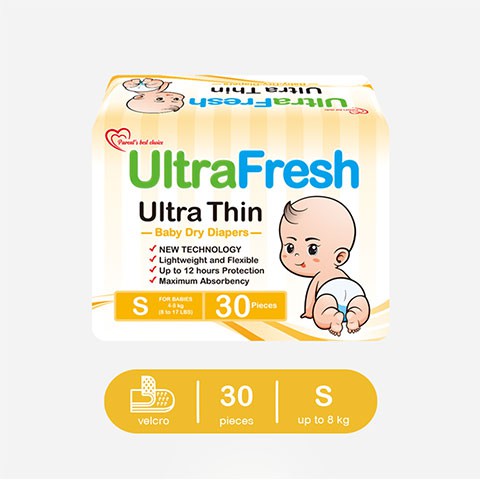 Ultrafresh Ultra Thin Diapers (30's), Taped - Small