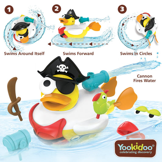 Yookidoo Bath Toy with Powered Water Cannon Shooter - Jet Duck Pirate