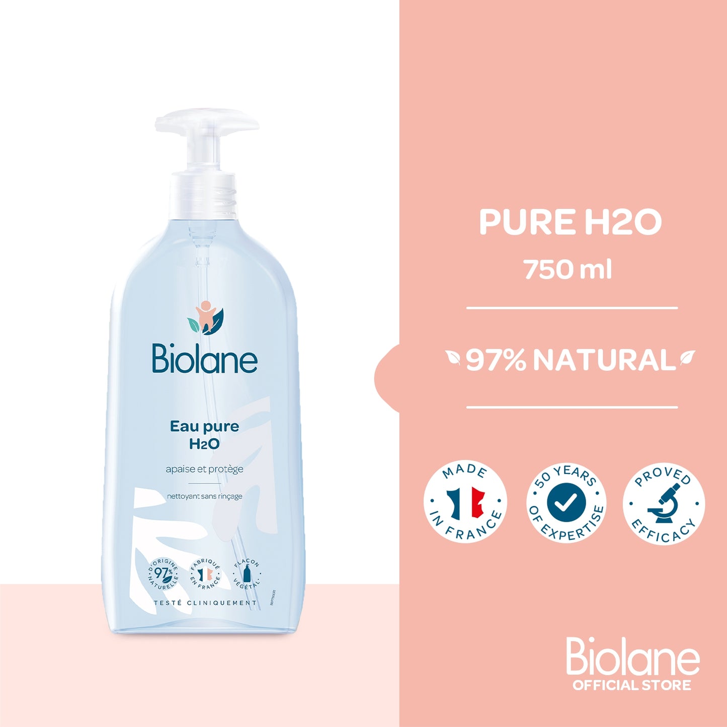 Biolane Pure H2O Rinse Free Cleanser (750 ML)