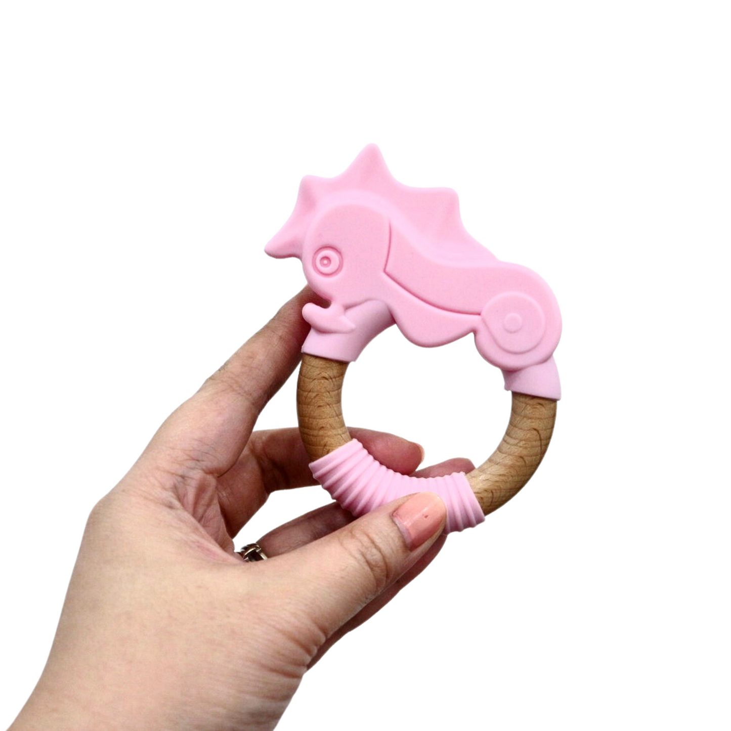 Chomps Seahorse Silicone with Beechwood Ring Teether