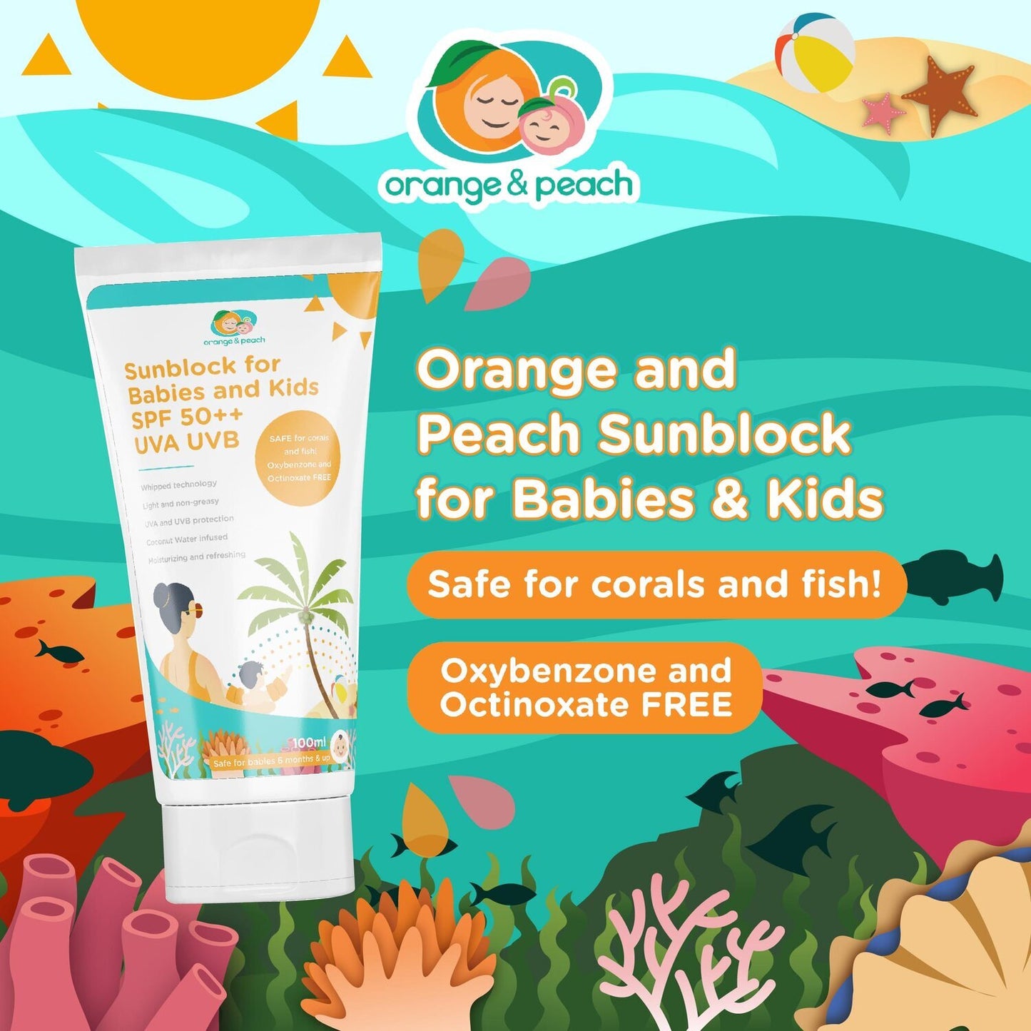 Orange & Peach Sun Block for Babies and Kids SPF 50++