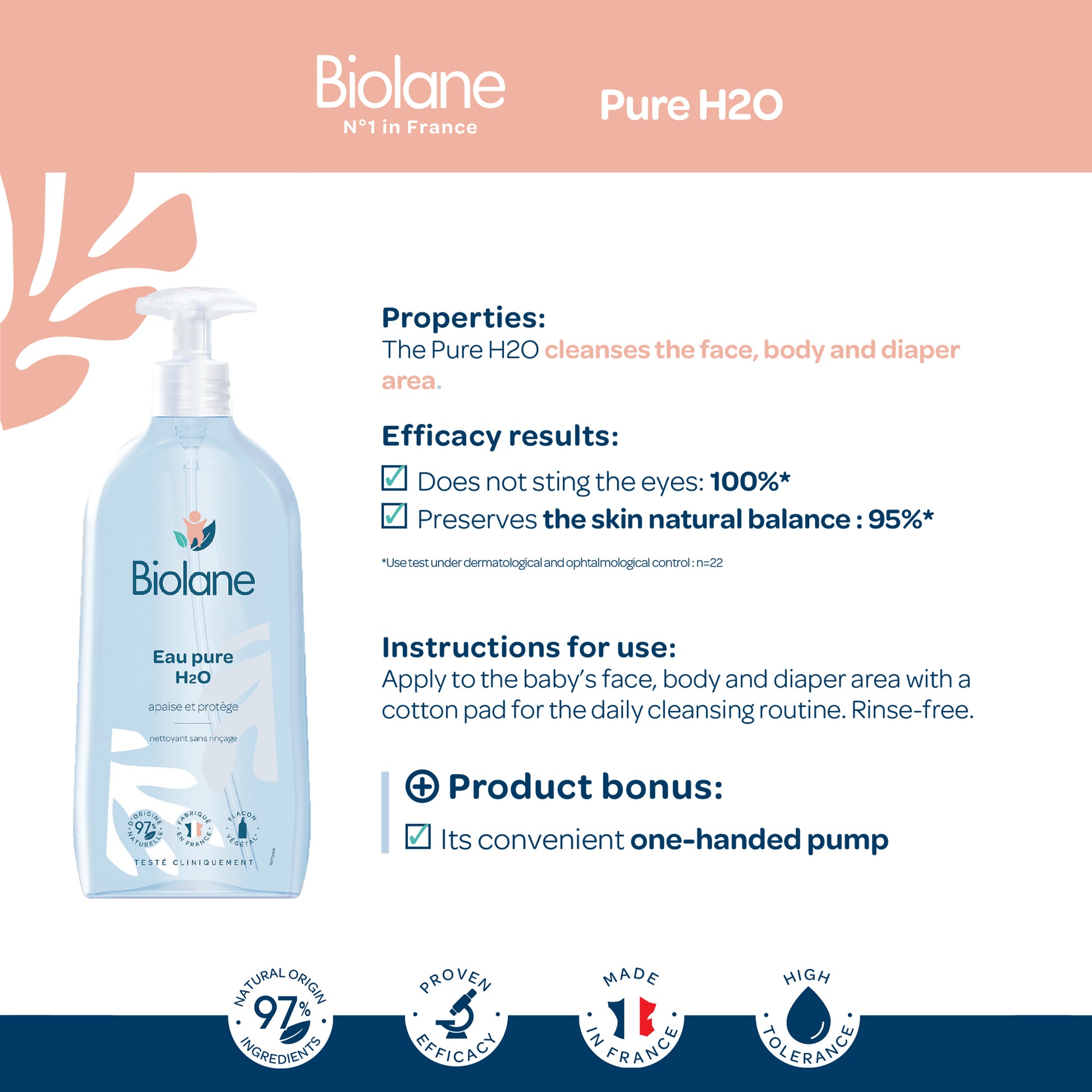 Biolane Pure H2O Rinse Free Cleanser (750 ML) – Building Roots PH