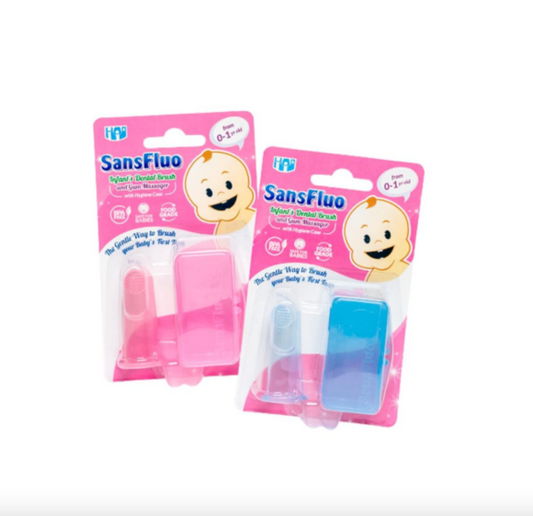 Sansfluo Dental Brush And Gum Massager with Hygiene Case (0-1 year old)