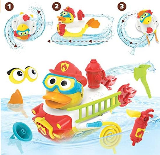 Yookidoo Bath Toy with Powered Water Cannon Shooter - Jet Duck Firefighter