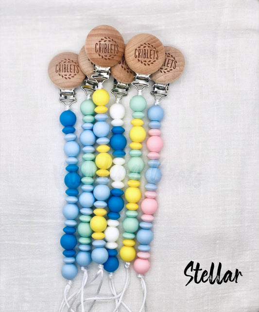 Chomps Silicone Pacifier Clip, STELLAR