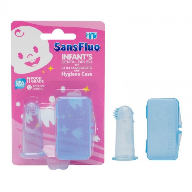 Sansfluo Dental Brush And Gum Massager with Hygiene Case (0-1 year old)