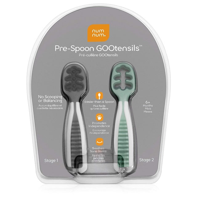 Numnum GOOtensil Self-feeding Pre-spoons (Set of 2) - Grey & Green